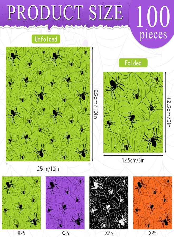 TREWAVE 100 Pcs Halloween Napkins Disposable Spider Web Paper Cocktail Napkins for Parties, Luncheons, Dinners 4 Colors Table Decoration Beverage & Tableware Napkins, 5 x 5 Inch - Image 2